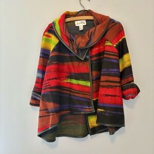 Joseph Ribkoff Abstract Stripe Waterfall Collar Jacket Size 8 Multicolour